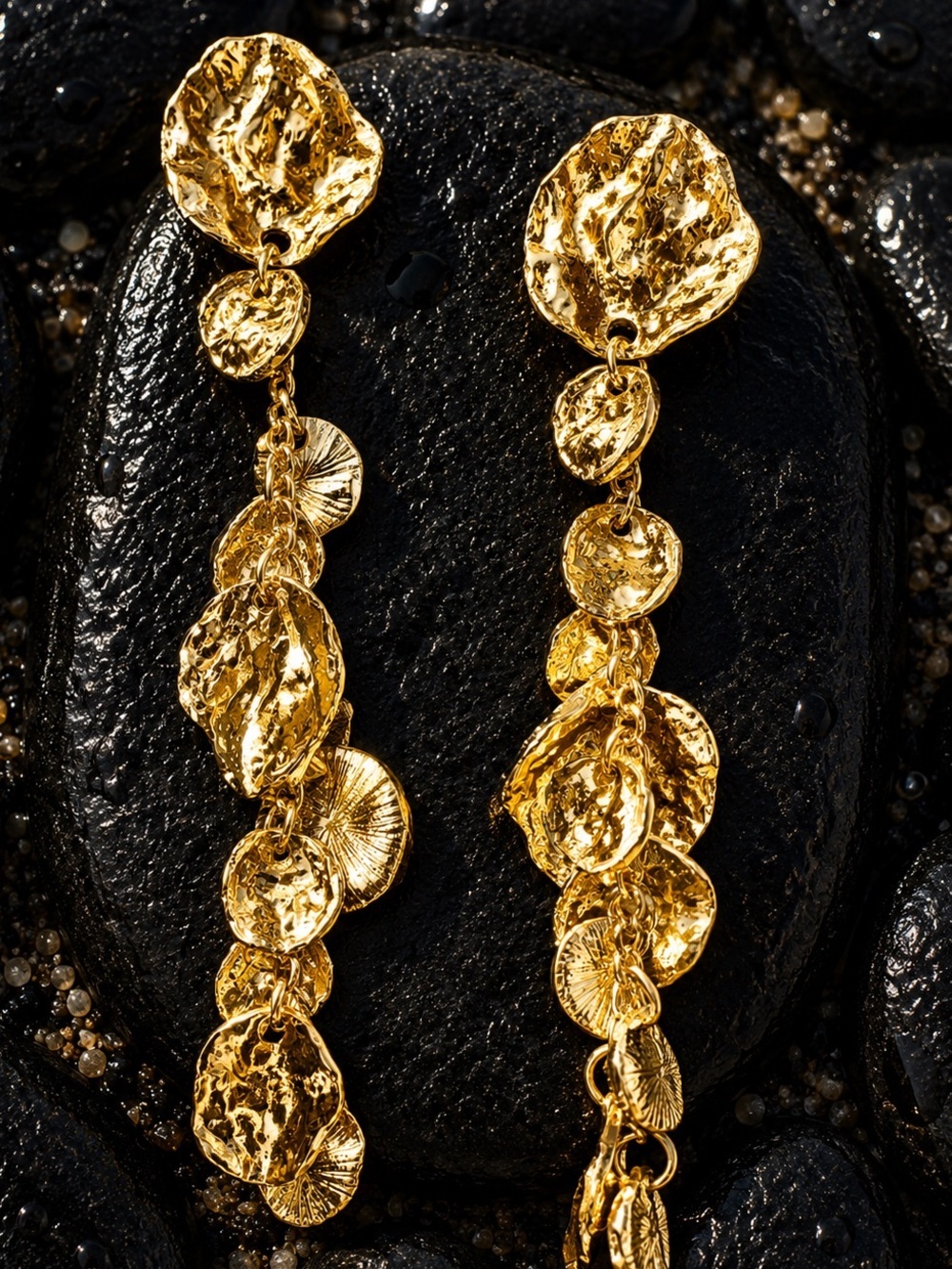Textured Gold Cascade Disc Drop Earrings